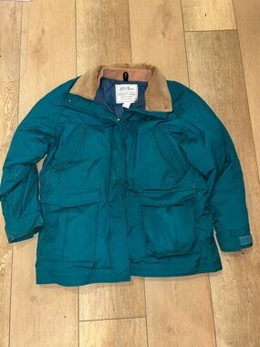 Sz XL VTG LL Bean TIMBERLINE Goose Down Parka TEAL Green W/ Hood Women USA Made